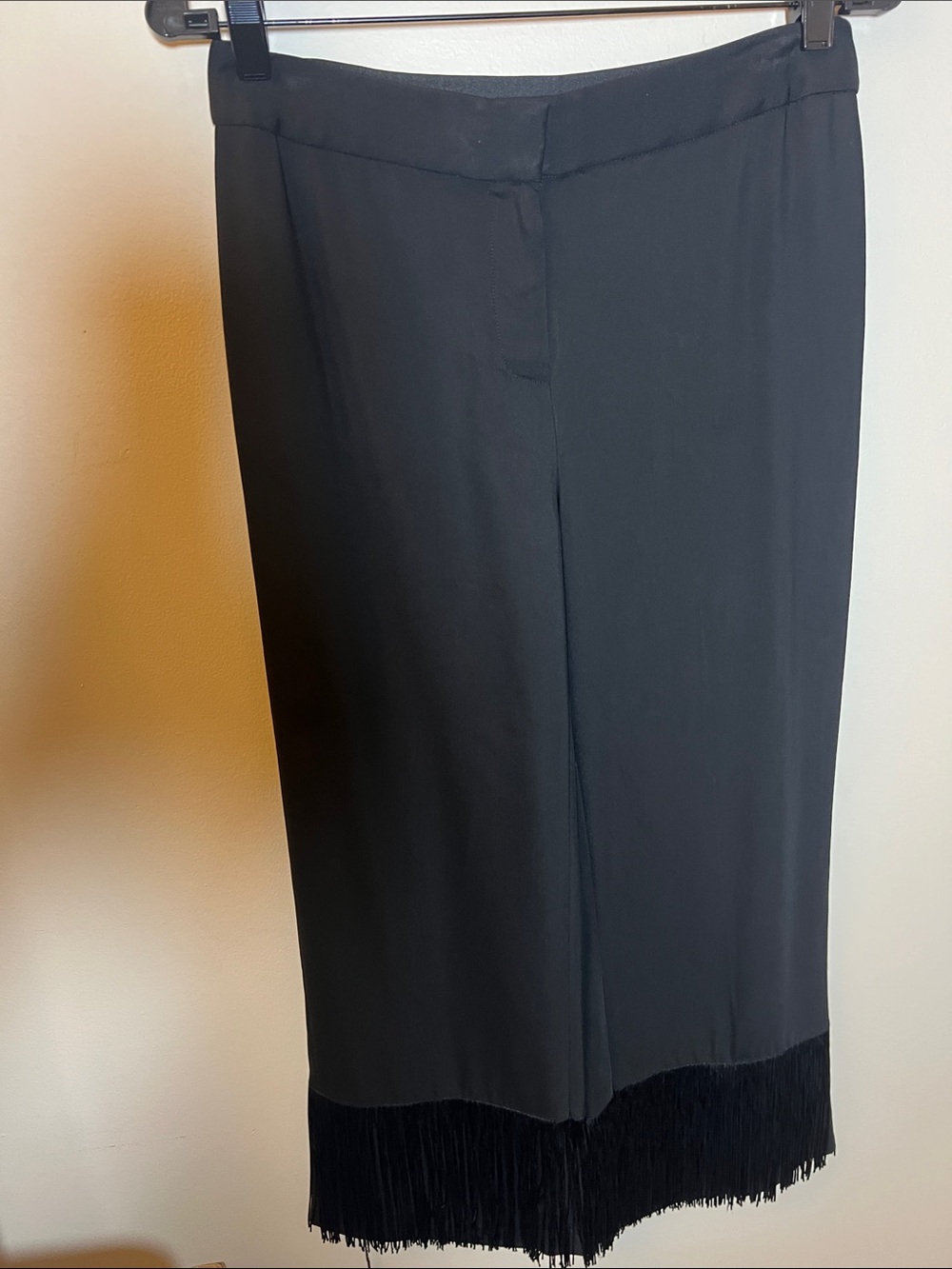 Kobi Halperin Navy Fringe-Hem Cropped Wide Pants